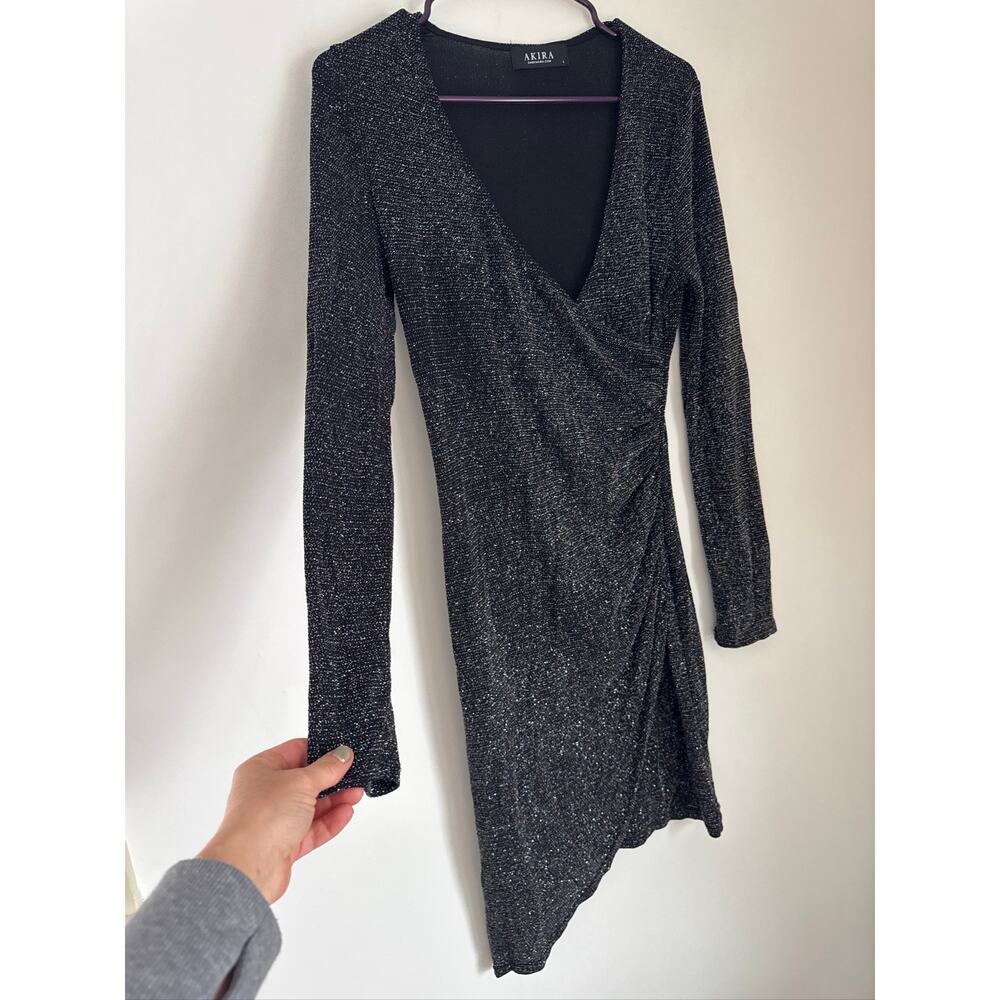 Akira Metallic Sparkle Glitter Glam Wrap Style Mini Party Dress Size, Large - Picture 4 of 8